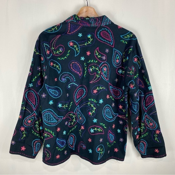 Units Linen Blend Paisley Embroidered Full Button Up Down Blazer Jacket Medium - Picture 4 of 4